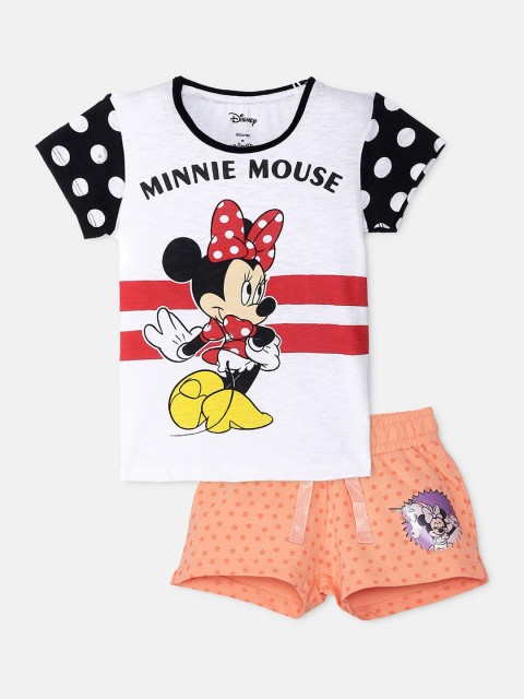 

Kids Ville Girls White & Coral Printed T-shirt with Shorts