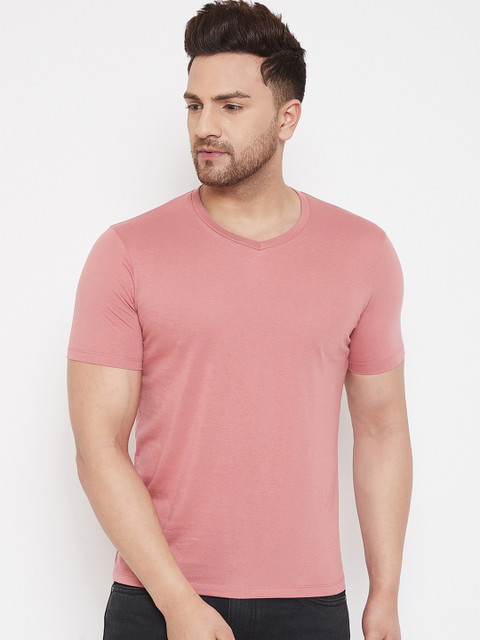 

Plagg Men Pink Solid V-Neck T-shirt