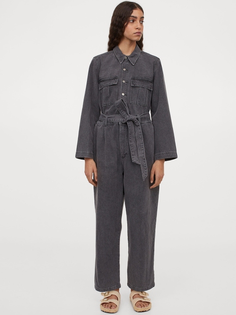 

H&M Women Charcoal Grey Denim Boiler Suit