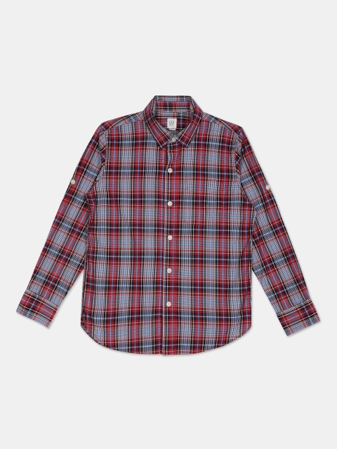 

GAP Boys Red & White Gingham Poplin Convertible Cotton Shirt