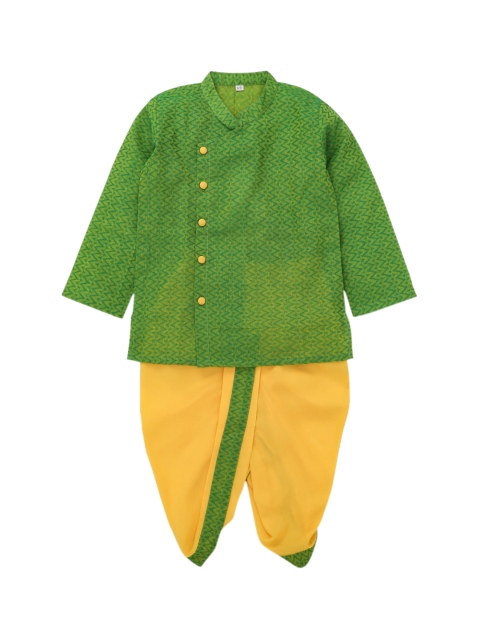 

The Magic Wand Boys Green & Yellow Solid Kurta with Dhoti Pants