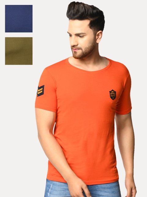 

ELEGANCE Men Pack Of 3 Solid Slim Fit Round Neck T-shirt, Orange