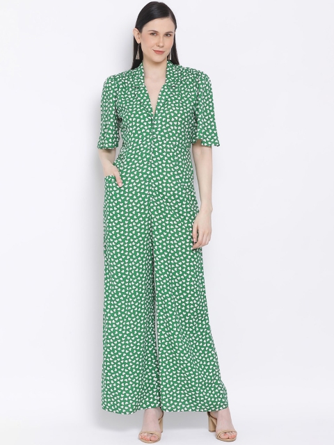 

FOSH Women Green & White Printed Culotte Jumpsuit