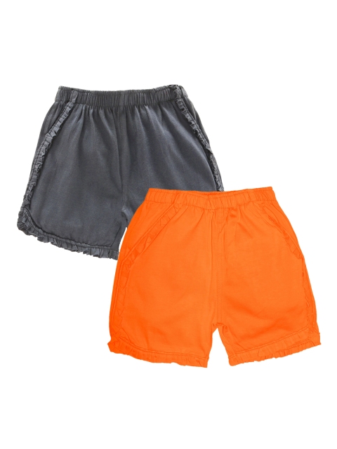 

KiddoPanti Girls Pack Of 2 Solid Regular Fit Cotton Hot Pants, Steel