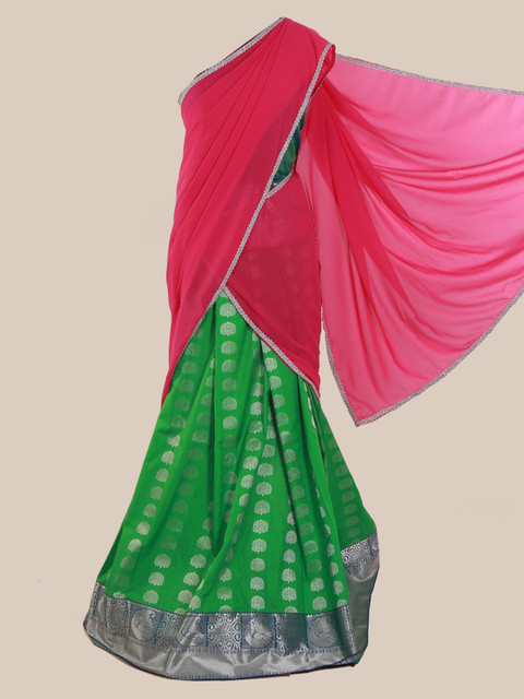

Pothys Pink & Green Poly Chiffon Woven Design Saree