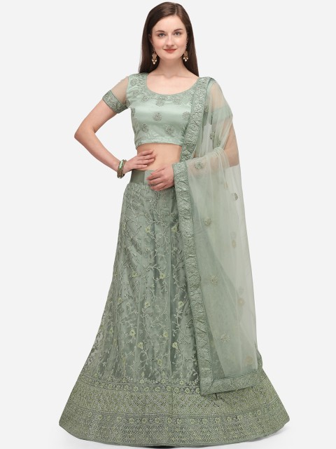 

V SALES Green Semi-Stitched Lehenga & Blouse with Dupatta