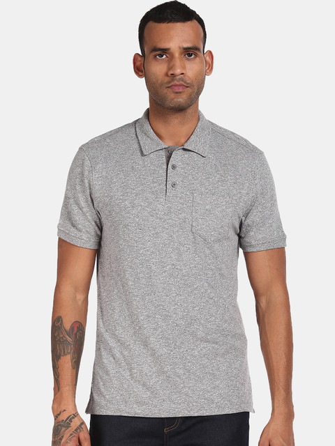 

GAP Men Grey Self Design Polo Collar T-shirt