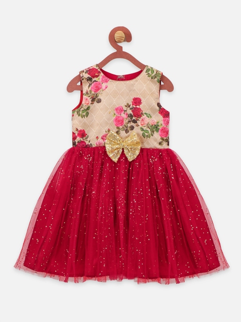 

LilPicks Girls Maroon Printed Dress