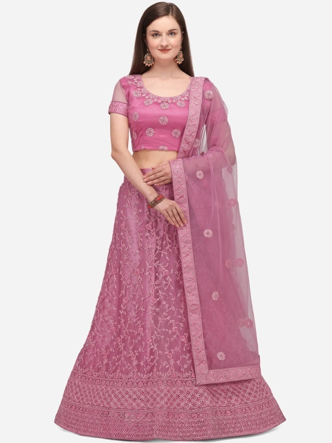 

V SALES Pink Embroidered Semi-Stitched Lehenga & Unstitched Blouse with Dupatta
