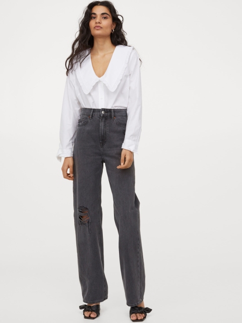 

H&M Women Grey Solid Wide High Jeans