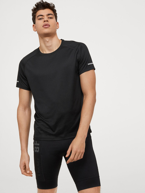 

H&M Men Black Solid Fast-drying Running Sustainable Shorts With Reflective Detail