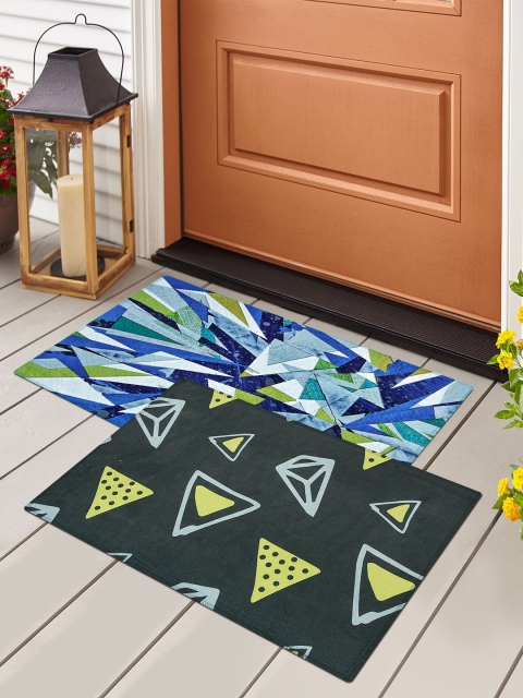 

Story@home Set Of 2 Printed Anti-Skid Doormats, Black