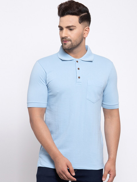 

Kalt Men Blue Solid Polo Collar T-shirt