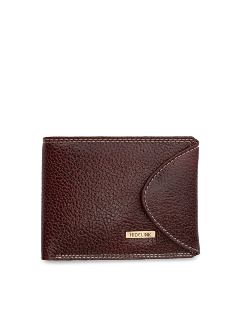 

Hidelink Men Brown Textured RFID Genuine Leather Two Fold Wallet