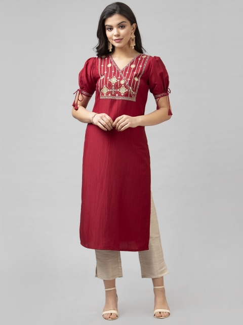 

SANISA Women Maroon Ethnic Motifs Yoke Design Kurta
