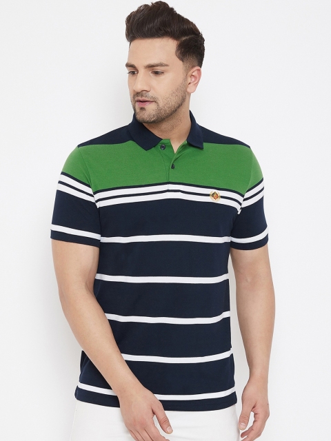 

98 Degree North Men Navy Blue Striped Polo Collar T-shirt