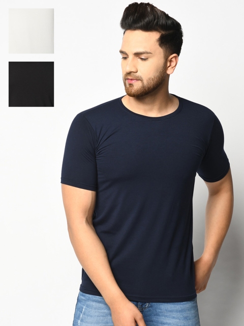 

ELEGANCE Men Pack of 3 Multicoloured Solid Round Neck T-shirt, Multi