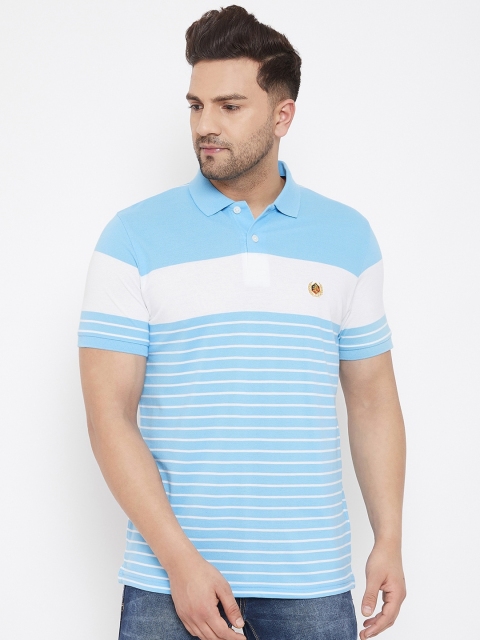 

98 Degree North Men Blue Striped Polo Collar T-shirt