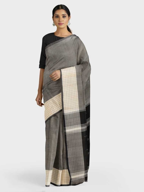 

APCO Grey Solid Pure Cotton Saree