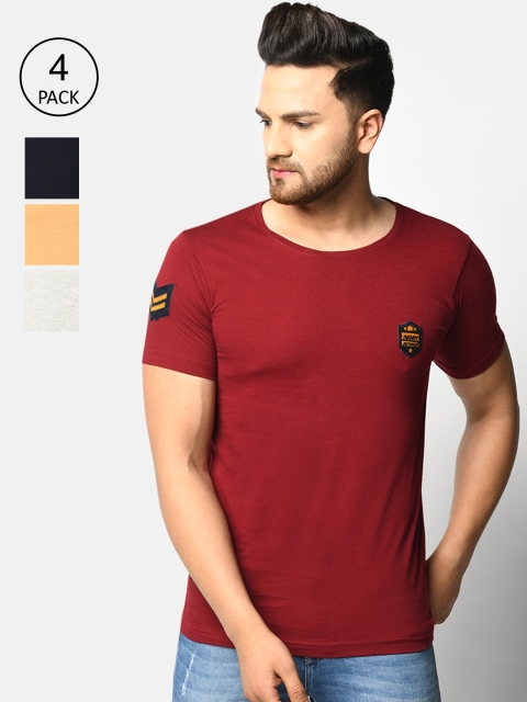 

ELEGANCE Men Pack of 4 Solid Round Neck T-shirt, Multi