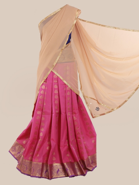 

Pothys Cream-Coloured & Pink Poly Chiffon Woven Design Saree