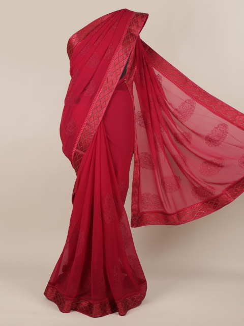 

Pothys Magenta Embroidered Poly Georgette Saree