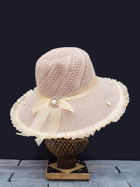 

Golden Peacock Women Beige Woven-Design Straw Sun Hat