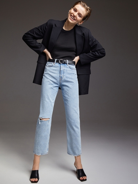 

H&M Women Blue Straight High Ankle Jeans
