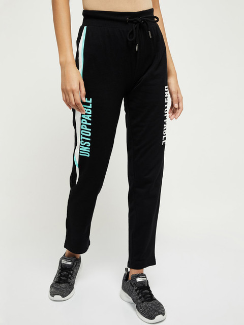 

max Women Black Straight Fit Printed Track Pants