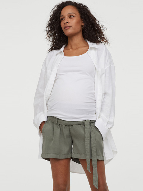 

H&M Women MAMA Green Lyocell-Mix Denim Shorts