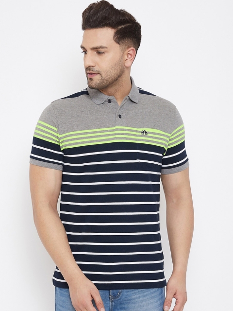 

98 Degree North Men Grey Striped Polo Collar T-shirt