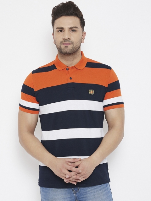 

98 Degree North Men Orange Striped Polo Collar T-shirt