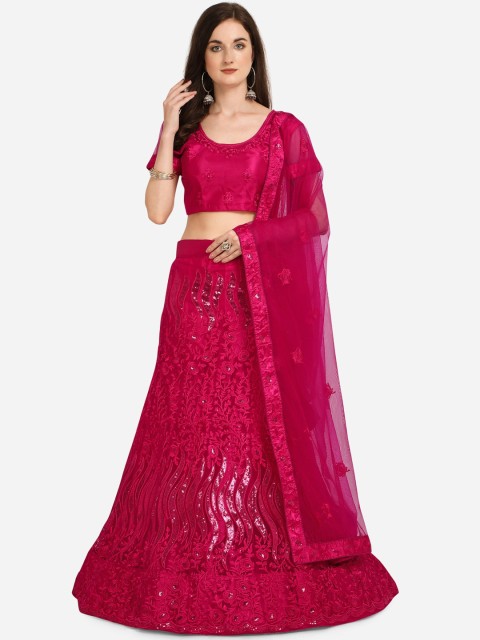 

V SALES Magenta Semi-Stitched Lehenga & Blouse with Dupatta