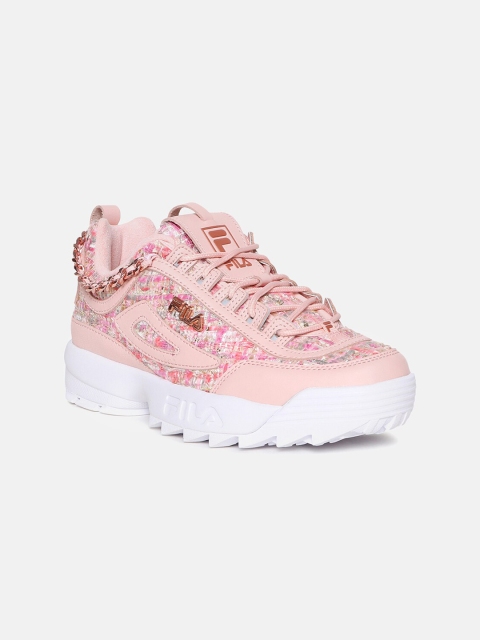 

FILA Women Pink & White Embellished Disruptor II Tweed Lux PU Sneakers