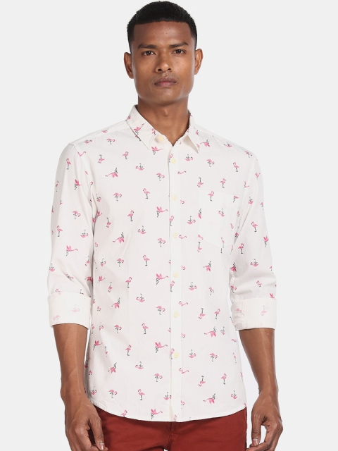 

Aeropostale Men White & Pink Flamingo Printed Casual Shirt