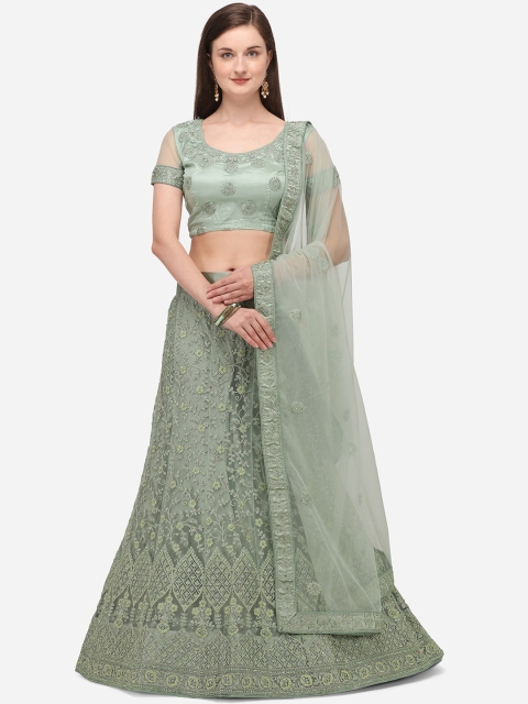 

V SALES Green Semi-Stitched Lehenga & Blouse with Dupatta