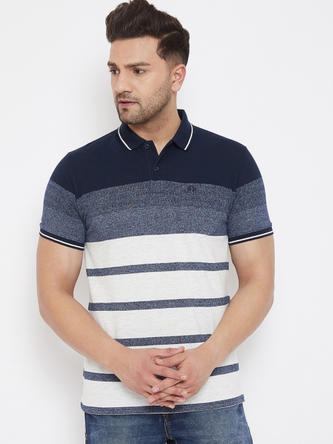 

98 Degree North Men Navy Blue Striped Polo Collar T-shirt