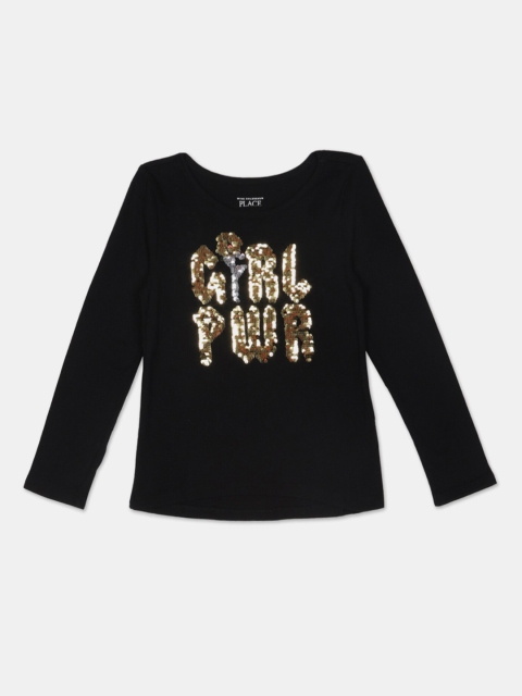 The Childrens Place Girls Black Flip Sequin Embellished Top