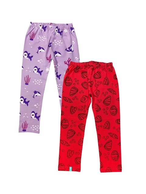 

You Got Plan B Girls Pack of 2 Printed Ankle-Length Leggings, Red