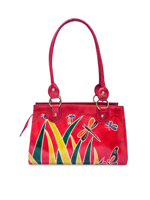 

Golden Peacock Red & Yellow Hand Painted Leather Handheld Bag