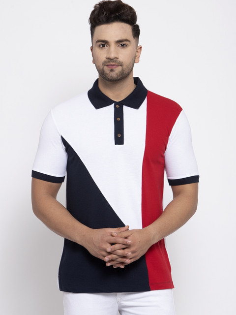 

Kalt Men Navy Blue Colourblocked Polo Collar T-shirt