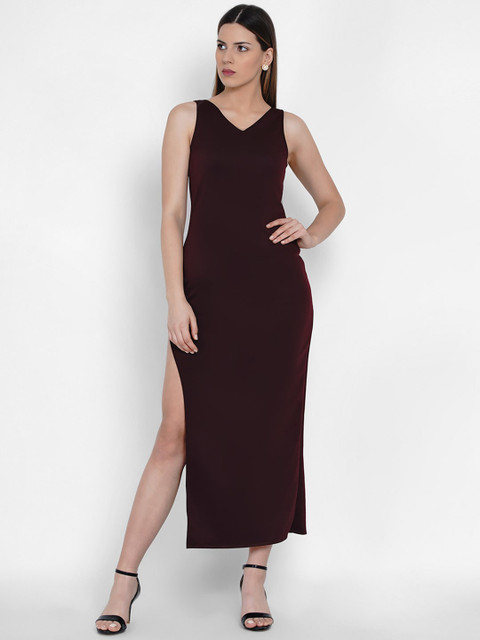 

Samshek Women Burgundy Solid Maxi Slit Dress