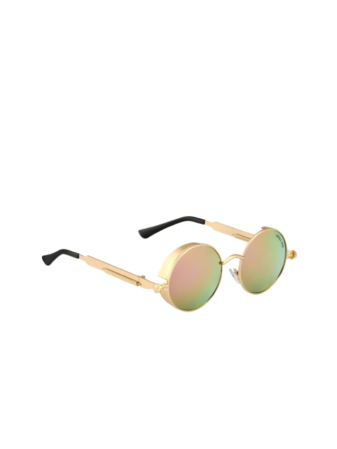 

ROYAL SON Unisex Pink Lens & Gold-Toned Round Sunglasses