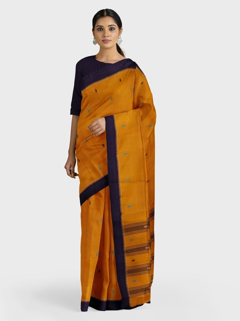 

APCO Mustard Yellow & Black Pure Cotton Printed Handloom Saree