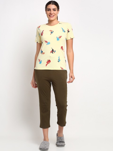 

Global Republic Women Yellow & Olive Green Printed Night suit