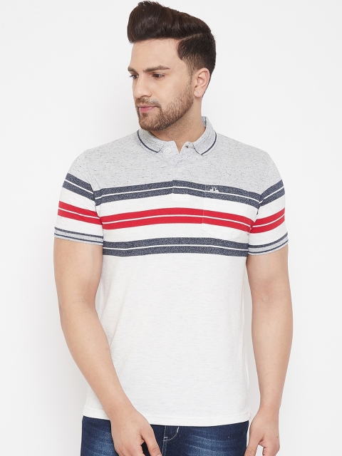 

98 Degree North Men Grey Striped Polo Collar T-shirt