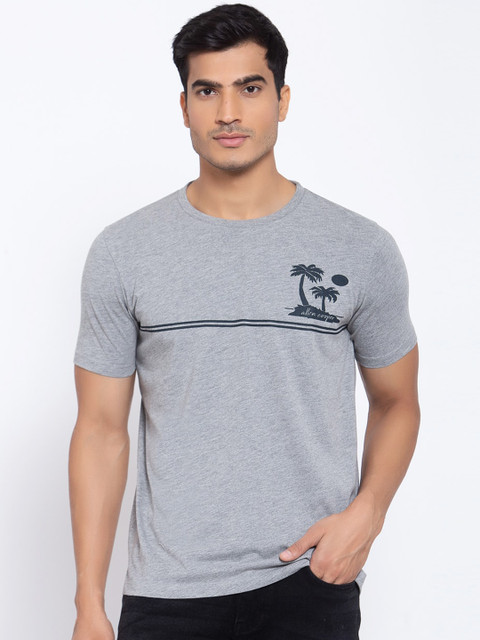 

Allen Cooper Men Grey Striped Round Neck T-shirt