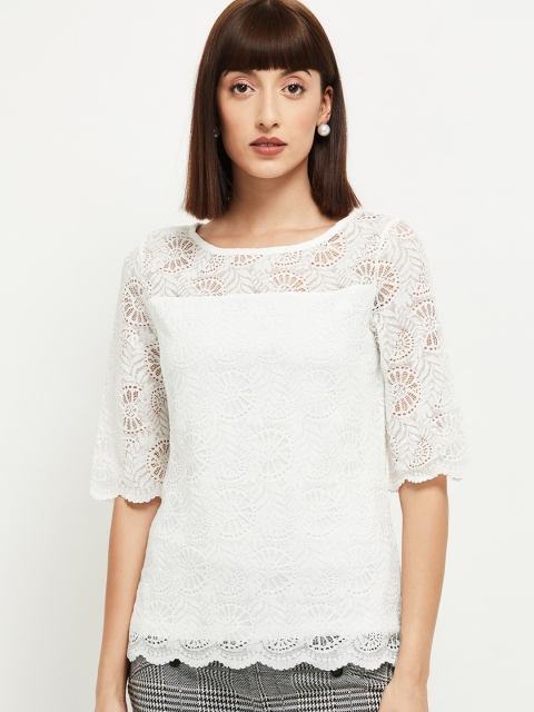 

max Cream-Coloured Self Design Top