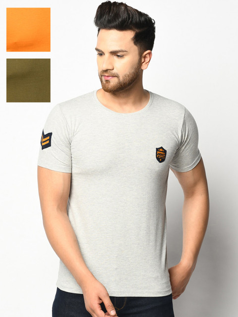 

ELEGANCE Men Pack Of 3 Solid Round Neck T-shirt, Olive