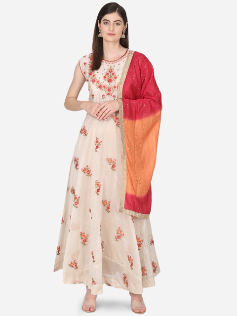 

BOMBAY SELECTIONS Women Beige & Red Embroidered Kurta with Palazzos & Dupatta